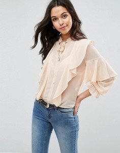 Блузка с оборками и воротом на завязке ASOS Ultimate - Розовый
