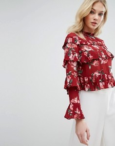 Блузка с оборками и цветочным принтом Missguided - Красный