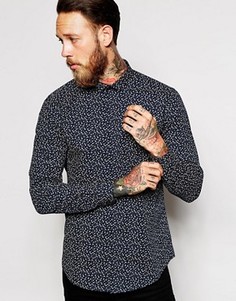 Темно-синяя рубашка классического кроя с цветочным принтом ASOS - Темно-синий