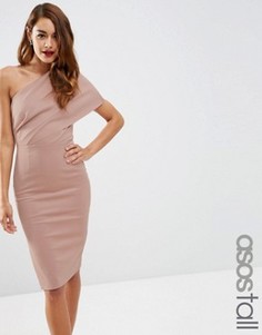 Платье миди на одно плечо с открытой молнией ASOS TALL - Розовый