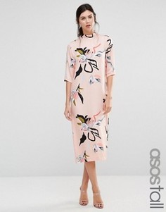 Платье миди с высокой горловиной и современным принтом ASOS TALL - Мульти