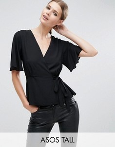 Блузка с запахом ASOS TALL - Черный