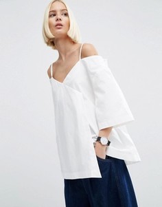 Топ из поплина с вырезами на плечах и запахом ASOS WHITE - Белый