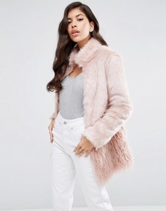 Розовое меховое пальто со вставкой Lipsy - Розовый