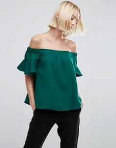 Топ с открытыми плечами и оборками на рукавах ASOS - Зеленый