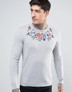 Вязаный джемпер с цветочной вышивкой ASOS - Серый