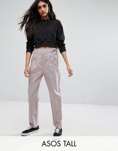 Брюки из ткани с добавлением льна и завязкой сбоку ASOS TALL - Фиолетовый