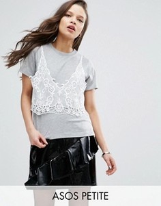 Футболка с кружевным верхним слоем ASOS PETITE - Серый