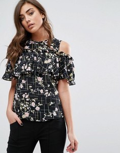 Топ с вырезами на плечах и цветочным принтом Miss Selfridge - Мульти