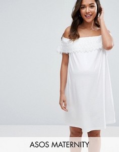 Платье с открытыми плечами и кружевом ASOS Maternity - Белый