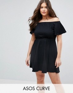 Короткое приталенное платье с открытыми плечами ASOS CURVE - Черный