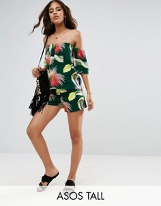 Льняные шорты с тропическим принтом ASOS TALL - Мульти