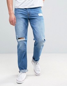 Синие джинсы слим с рваной отделкой ASOS - Синий