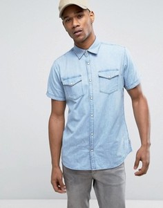 Светлая джинсовая рубашка слим с короткими рукавами Jack &amp; Jones Originals - Синий