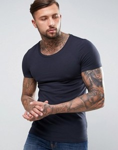 Темно-синяя облегающая футболка с овальным вырезом ASOS - Темно-синий