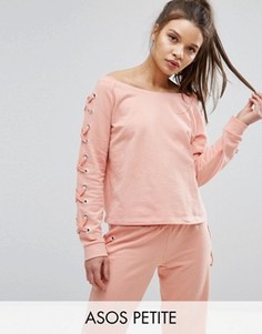 Трикотажный топ с открытыми плечами и шнуровкой ASOS PETITE LOUNGE - Серый