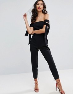 Комбинезон с широким вырезом и завязками на рукавах ASOS - Черный