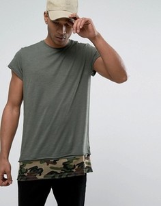 Футболка с удлиненным камуфляжным краем Jack & Jones Originals - Зеленый