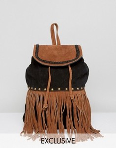 Замшевый рюкзак с заклепками и бахромой Reclaimed Vintage - Черный