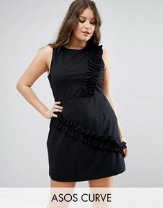 Платье мини с оборками ASOS CURVE - Черный