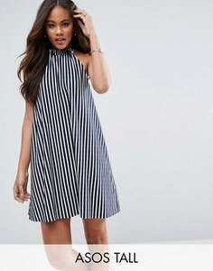 Полосатое свободное платье с завязкой на шее ASOS TALL - Черный