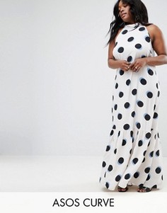 Ярусное платье макси в горошек ASOS CURVE - Мульти