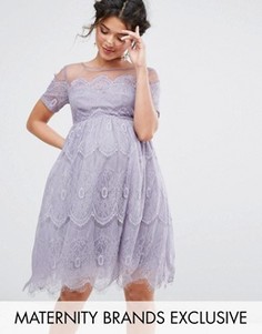 Платье с кружевным топом и юбкой из тюля Chi Chi London Maternity - Фиолетовый