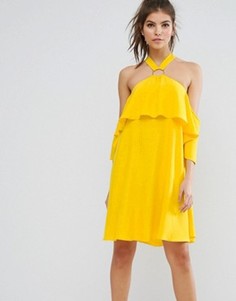 Мягкое платье мини с люверсами и халтером ASOS - Желтый