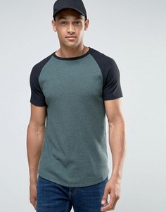 Длинная темно-серая обтягивающая футболка с рукавами реглан ASOS - Зеленый