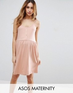 Свободное платье на бретельках с пуговицами спереди ASOS Maternity - Розовый