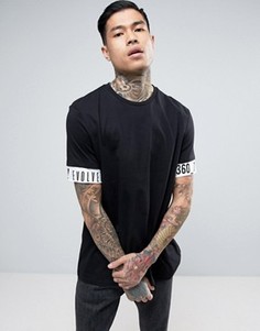 Свободная футболка с принтом на рукаве ASOS - Черный