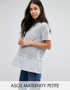 Футболка с тканой оборкой в полоску ASOS Maternity PETITE - Серый