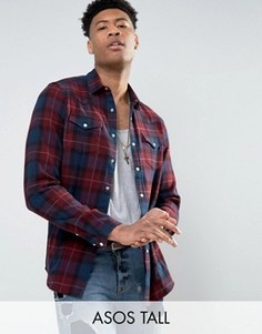 Бордовая рубашка в клетку классического кроя в стиле вестерн ASOS TALL - Красный