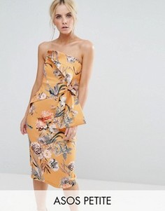 Платье миди бандо с цветочным принтом ASOS PETITE - Желтый