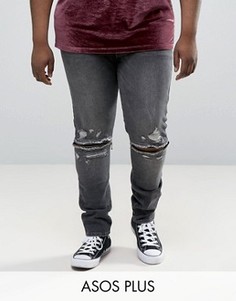 Выбеленные черные супероблегающие джинсы с рваными коленями ASOS PLUS - Черный