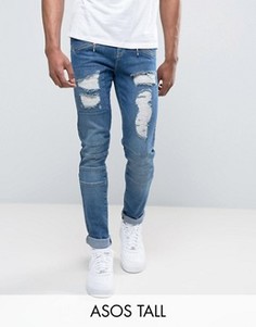 Зауженные джинсы в байкерском стиле с рваной отделкой ASOS TALL - Синий
