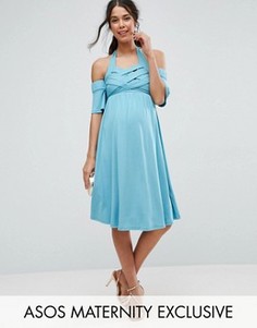 Короткое приталенное платье с открытыми плечами ASOS Maternity - Синий
