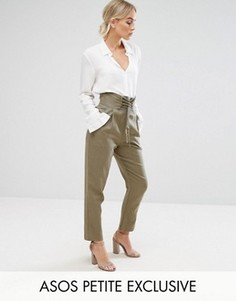 Брюки на шнуровке из ткани с добавлением льна ASOS PETITE - Зеленый