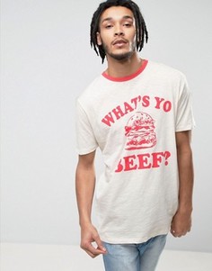 Длинная меланжевая футболка с принтом Whats Yo Beef ASOS - Белый