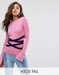 Джемпер в рубчик с корсетом ASOS TALL - Розовый