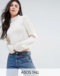 Короткий джемпер крупной вязки с высокой горловиной ASOS TALL - Кремовый