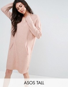 Платье с V-образным вырезом и карманами ASOS TALL LOUNGE - Розовый