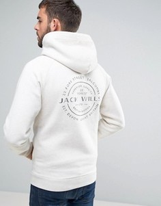 Белый меланжевый худи на молнии с принтом на спине Jack Wills Ederton - Белый