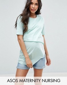 Двухслойный асимметричный топ с короткими рукавами ASOS Maternity NURSING - Зеленый