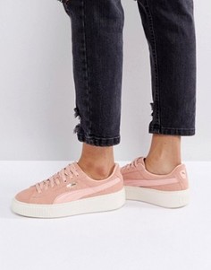 Розовые замшевые кроссовки на платформе Puma - Розовый