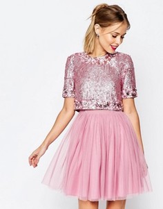 Сетчатое платье мини с укороченным блестящим топом ASOS SALON - Розовый