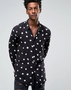 Рубашка стандартного кроя из вискозы в крупный горошек ASOS - Черный