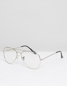 Серебристые очки-авиаторы с прозрачными стеклами ASOS Geeky - Серебряный