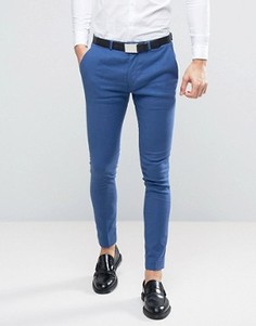 Синие супероблегающие брюки из эластичной ткани с добавлением льна и хлопка ASOS WEDDING - Синий