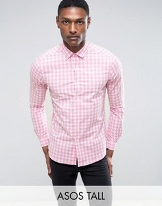 Узкая розовая рубашка в клеточку ASOS TALL - Розовый